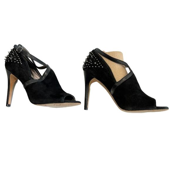 Sam Edelman Moto Studded Black Suede Peep Toe Stilettos Women's Size 7 Bikercore - Picture 4 of 6